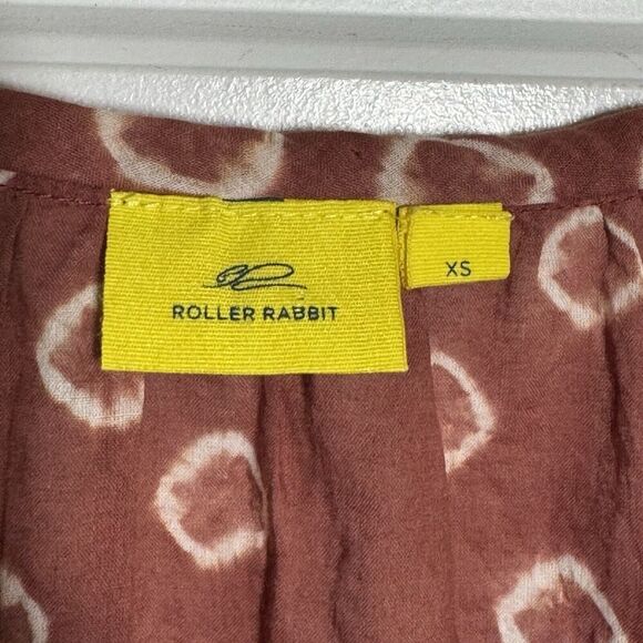 ROLLER RABBIT Top Women XS Rust Giraffe Dye Lucy Tunic top v-neck cotton - Picture 5 of 8